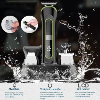 Hatteker 5-in-1 Tondeuse en Trimmer Set voor Heren – Haarknipper, Baardtrimmer, Scheerapparaat, Neus- en Oortrimmer – Draadloos en Waterdicht – Zwart