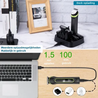 Hatteker 5-in-1 Tondeuse en Trimmer Set voor Heren – Haarknipper, Baardtrimmer, Scheerapparaat, Neus- en Oortrimmer – Draadloos en Waterdicht – Zwart