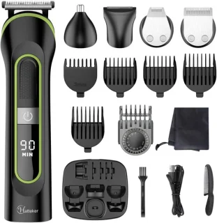 Hatteker 5-in-1 Tondeuse en Trimmer Set voor Heren – Haarknipper, Baardtrimmer, Scheerapparaat, Neus- en Oortrimmer – Draadloos en Waterdicht – Zwart