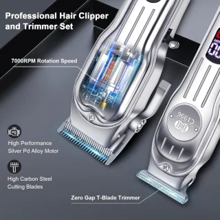 Professionele Draadloze Tondeuse en Trimmers Set voor Heren - Kappersset voor Thuisgebruik en Perfect voor het Kappen van Haar en Baard