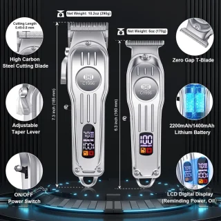 Professionele Draadloze Tondeuse en Trimmers Set voor Heren - Kappersset voor Thuisgebruik en Perfect voor het Kappen van Haar en Baard