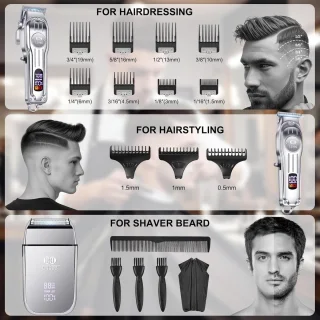 Professionele Draadloze Tondeuse en Trimmers Set voor Heren - Kappersset voor Thuisgebruik en Perfect voor het Kappen van Haar en Baard