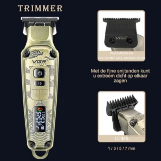 Professionele Tondeuse voor Mannen - Draadloze Baardtrimmer met LED-Display en T-Blade