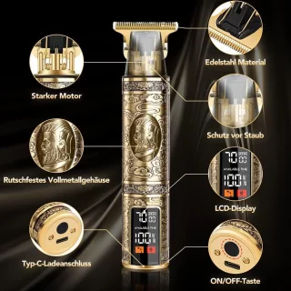 Baardtrimmer Professionele T-blade Tondeuse voor Heren - Scheerapparaat voor Gezichts- en Hoofdhaar - Contouren Haartrimmer met Geleidingskammen - Type C Opladen Baardtrimmer