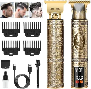 Baardtrimmer Professionele T-blade Tondeuse voor Heren - Scheerapparaat voor Gezichts- en Hoofdhaar - Contouren Haartrimmer met Geleidingskammen - Type C Opladen Baardtrimmer