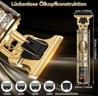 Baardtrimmer Professionele T-blade Tondeuse voor Heren - Scheerapparaat voor Gezichts- en Hoofdhaar - Contouren Haartrimmer met Geleidingskammen - Type C Opladen Baardtrimmer