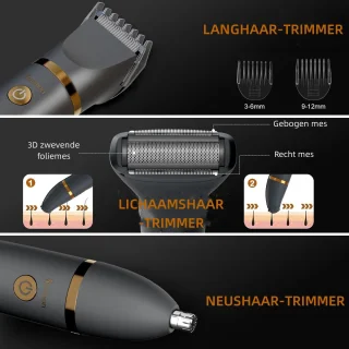 Scttomon 3-in-1 Elektrische Heren Trimmer – Baardtrimmer, Lichaamshaartrimmer & Neustrimmer – LED Display, Waterdicht, USB Oplaadbaar – Grijs