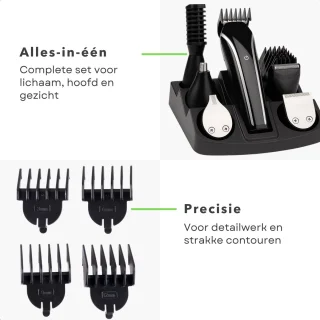 Cheqo® Alles-in-1 Trimmer Set – Tondeuse Set - Oplaadbare Haartrimmer 600mAh – Baardtrimmer – Precisietrimmer – Lichaamstrimmer – Neus- en Oorhaartrimmer – Scheerkop – USB – Grooming Kit – 4 Opzetkammen