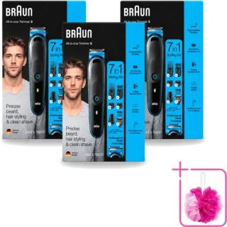 3 x Braun trimset - 1 trimapparaat - 6 opzetstukken - baard- en gezichtshaartrimmer