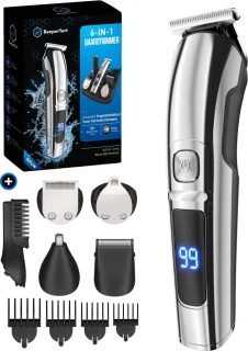 6-in-1 Baardtrimmer met 6 Opzetstukken voor Baard en Lichaam