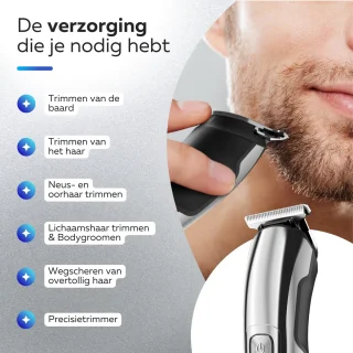 6-in-1 Baardtrimmer met 6 Opzetstukken voor Baard en Lichaam