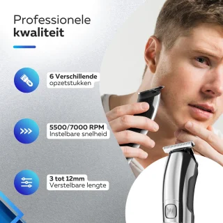 6-in-1 Baardtrimmer met 6 Opzetstukken voor Baard en Lichaam