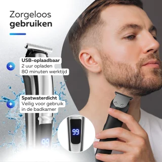 6-in-1 Baardtrimmer met 6 Opzetstukken voor Baard en Lichaam