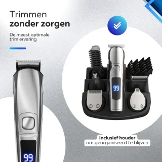 6-in-1 Baardtrimmer met 6 Opzetstukken voor Baard en Lichaam