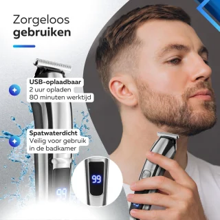 6-in-1 Baardtrimmer met 6 Opzetstukken voor Baard en Lichaam