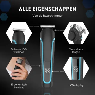 6-in-1 Baardtrimmer voor Mannen met Opzetstukken