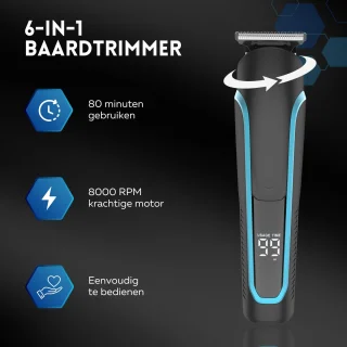 6-in-1 Baardtrimmer voor Mannen met Opzetstukken
