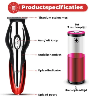 BAESS 6-in-1 Baardtrimmer Rood