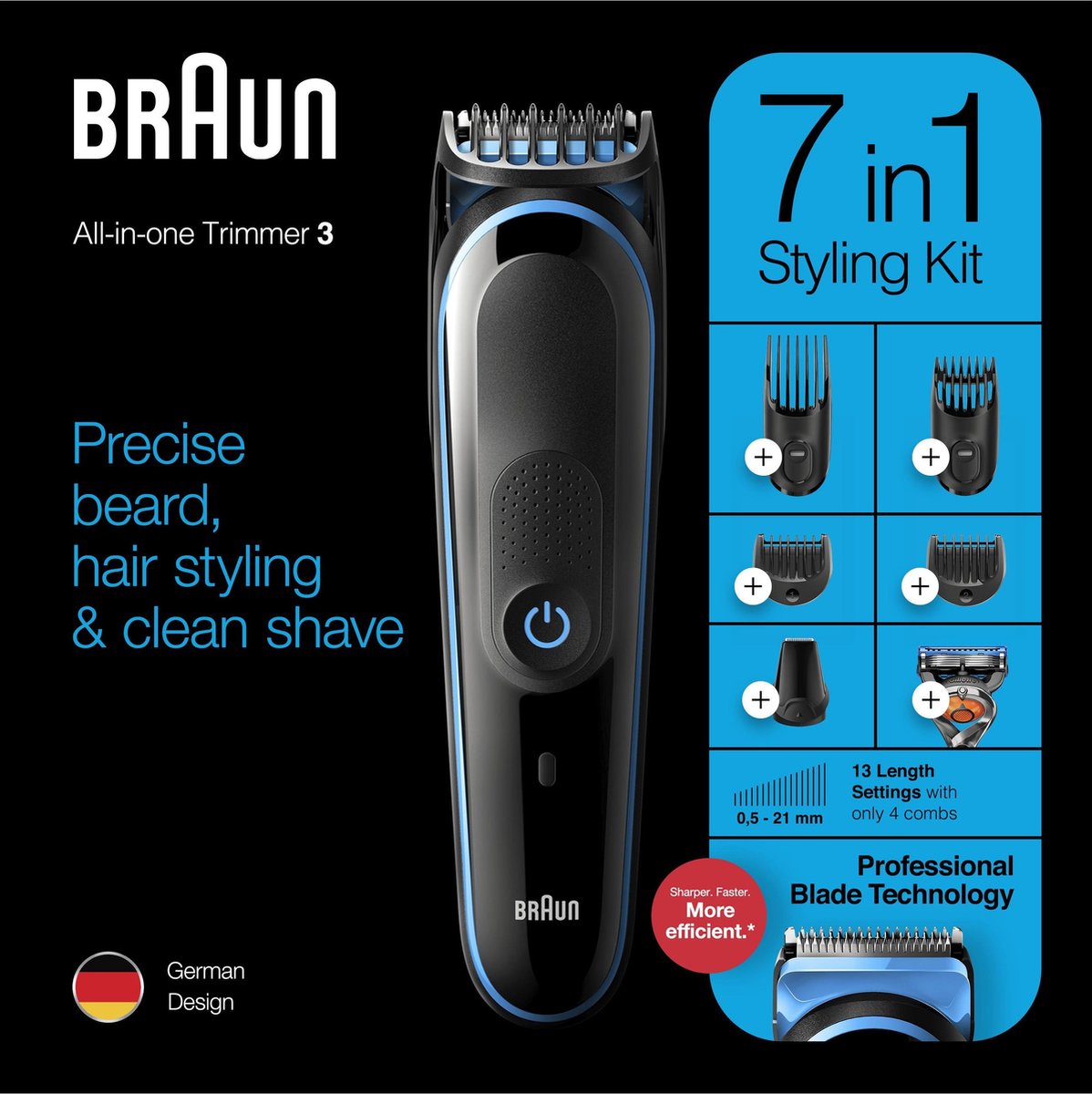 De Braun MGK3245 7-in-1 Trimmer Zwart/Blauw in één oogopslag