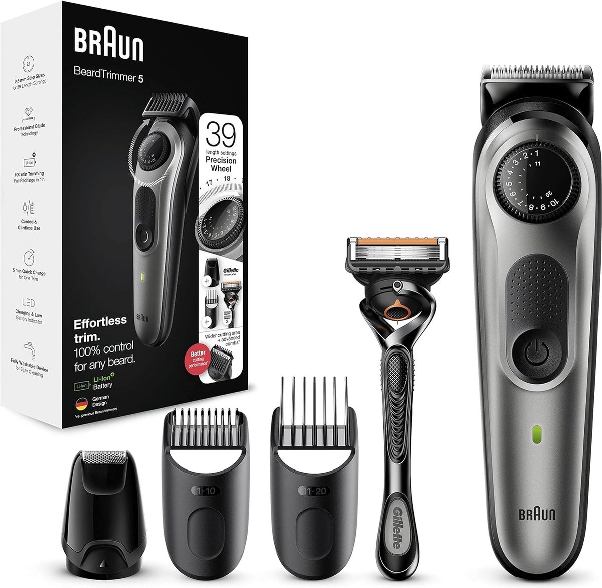 De Braun Series 5 BT5360 Baardtrimmer met Gillette mes in één oogopslag