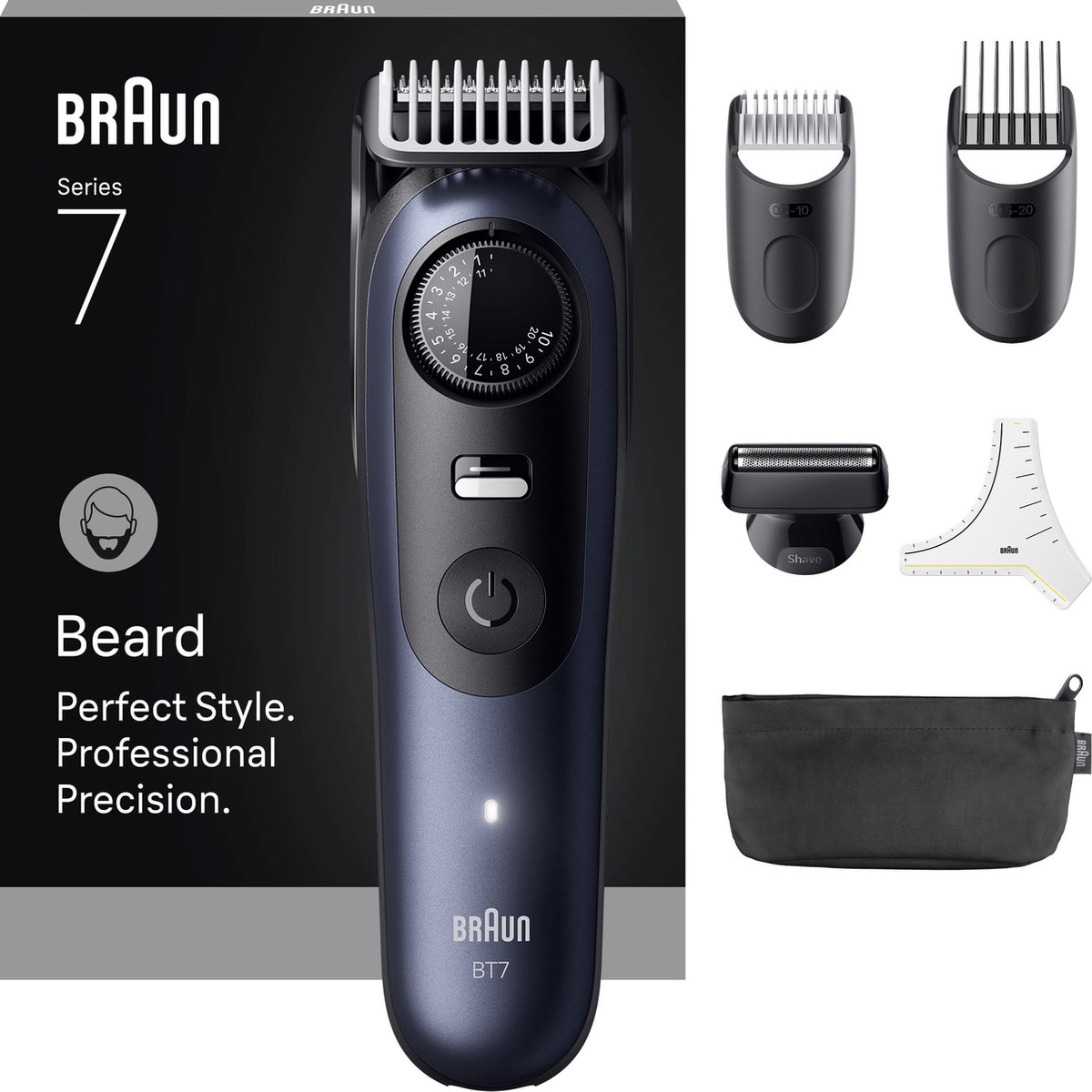 De Braun Series 7 Baardtrimmer BT7520 Blauw in één oogopslag