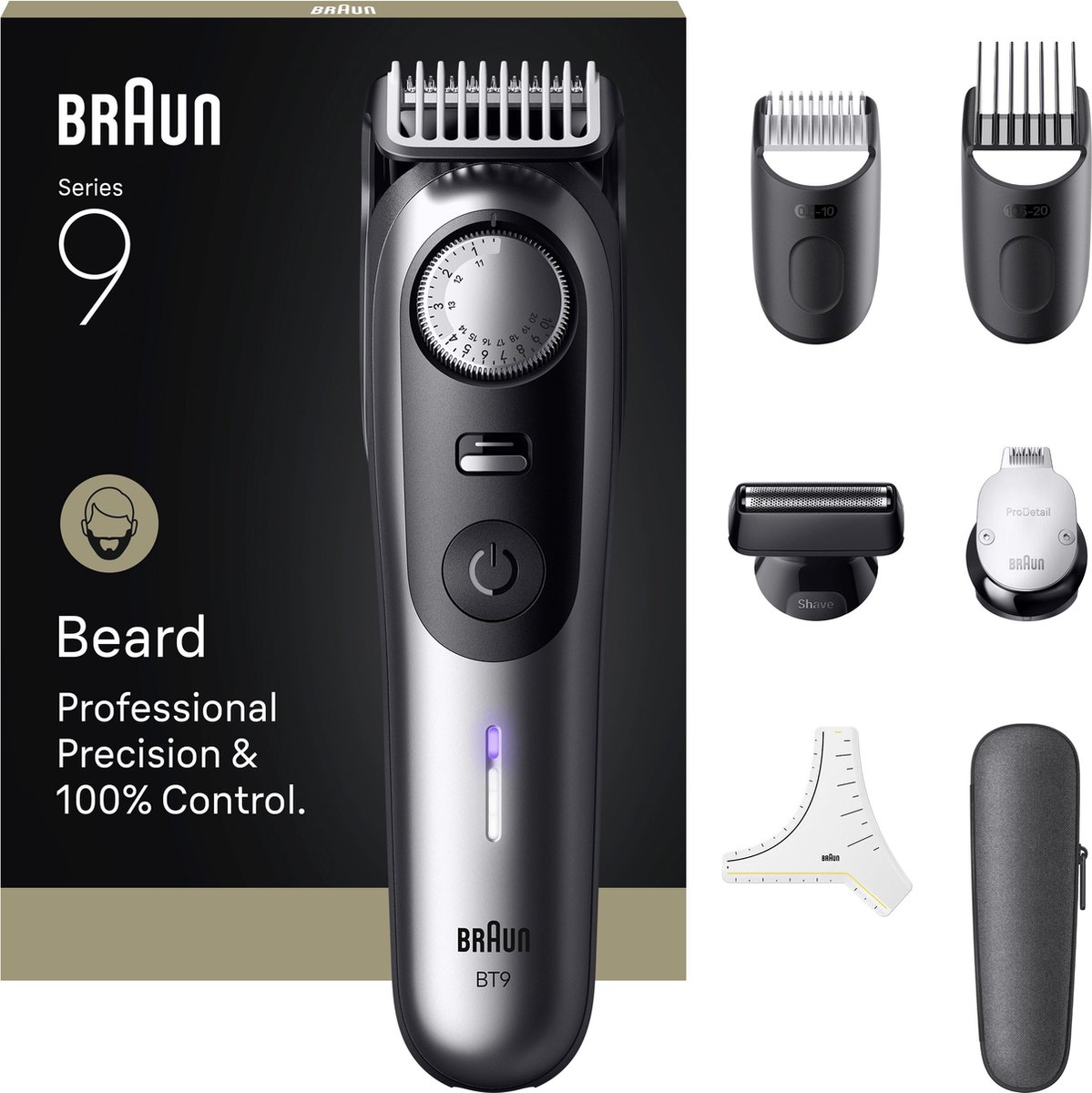 De Braun Series 9 BT9520 Baardtrimmer Chroom in één oogopslag