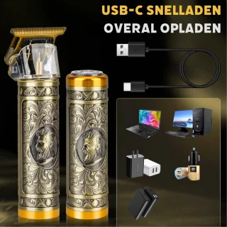 Draadloze Baardtrimmer 5-in-1 USB-C Goud – Professionele Trimmer & Neus- Oortrimmer