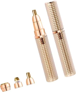 Haarverwijderaar in lippenstiftvorm en wenkbrauwtrimmer, goud