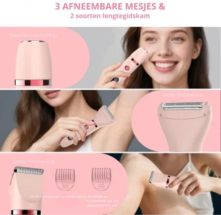 Ladyshave 3-in-1 Elektrisch Scheerapparaat voor Vrouwen USB Oplaadbaar