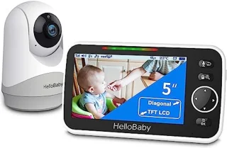 Babyfoon met camera en audio, 5 inch scherm, 3500 mAh batterij, Pan-Tilt-Zoom functie, tweerichtingsgesprek, ECO-modus en auto-nachtzicht