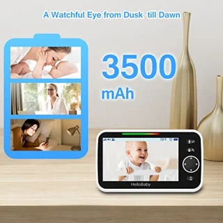 Babyfoon met camera en audio, 5 inch scherm, 3500 mAh batterij, Pan-Tilt-Zoom functie, tweerichtingsgesprek, ECO-modus en auto-nachtzicht