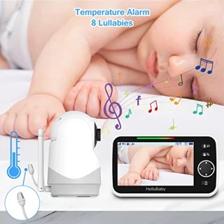 Babyfoon met camera en audio, 5 inch scherm, 3500 mAh batterij, Pan-Tilt-Zoom functie, tweerichtingsgesprek, ECO-modus en auto-nachtzicht