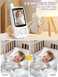 Babyfoon Camera met 720P HD Scherm en Nachtzicht - 4x Zoom, VOX, en Temperatuursensor