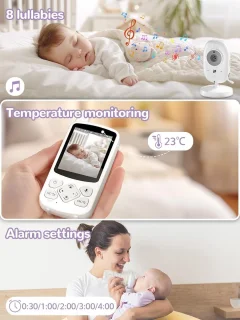 Babyfoon Camera met 720P HD Scherm en Nachtzicht - 4x Zoom, VOX, en Temperatuursensor