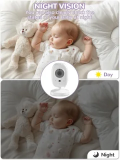 Babyfoon Camera met 720P HD Scherm en Nachtzicht - 4x Zoom, VOX, en Temperatuursensor