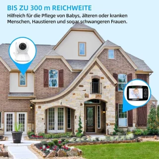 Babyfoon met Camera en HD-Scherm - 355° Pan-Tilt, Nachtzicht, Tweeweg-Audio, Temperatuuralarm en Slaapliedjes