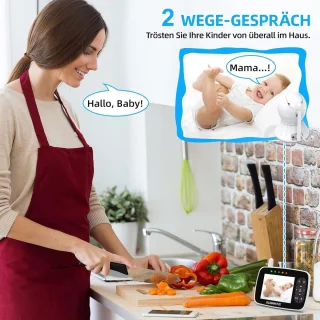 Babyfoon met Camera en HD-Scherm - 355° Pan-Tilt, Nachtzicht, Tweeweg-Audio, Temperatuuralarm en Slaapliedjes
