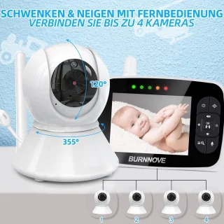 Babyfoon met Camera en HD-Scherm - 355° Pan-Tilt, Nachtzicht, Tweeweg-Audio, Temperatuuralarm en Slaapliedjes