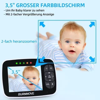 Babyfoon met Camera en HD-Scherm - 355° Pan-Tilt, Nachtzicht, Tweeweg-Audio, Temperatuuralarm en Slaapliedjes