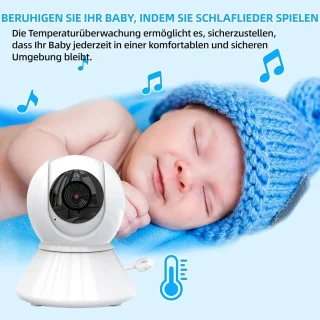 Babyfoon met Camera en HD-Scherm - 355° Pan-Tilt, Nachtzicht, Tweeweg-Audio, Temperatuuralarm en Slaapliedjes