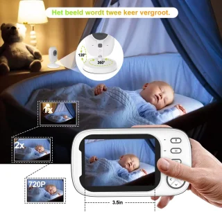 Babyfoon met camera, 3,5" LCD videobabyfoon, babybewakingscamera