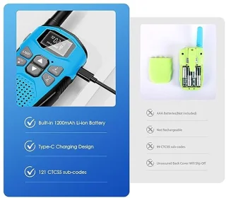 Oplaadbare Walkie Talkie voor Kinderen en Volwassenen - Bereik tot 5 km - LCD-Display en 16 Kanalen
