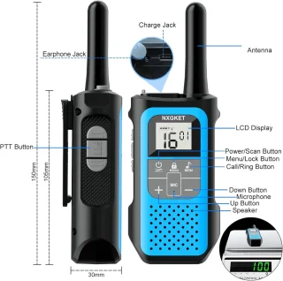 Walkie-Talkies voor Volwassenen en Kinderen met Groot Bereik - Oplaadbare Portofoons met 16 Kanalen en 1200 mAh Batterij