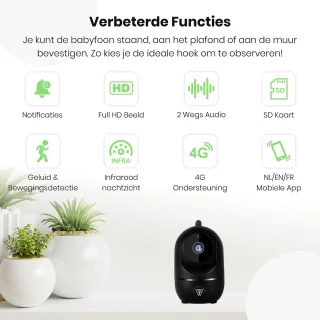 Full HD Wifi Babyfoon met Camera - Bewakingscamera - NL iOS/Android App - Zwart