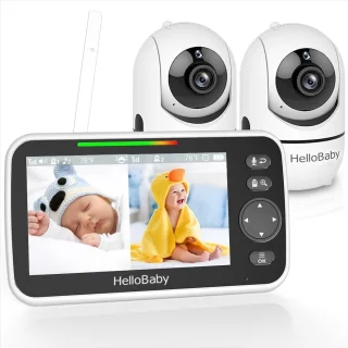 Babyfoon met 2 Camera's, 5'' Splitscreen, Lange Batterijduur, ECO, 2-Weg Audio en Nachtzicht