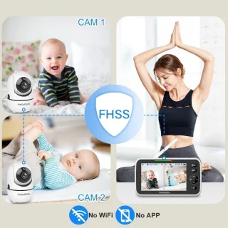 Babyfoon met 2 Camera's, 5'' Splitscreen, Lange Batterijduur, ECO, 2-Weg Audio en Nachtzicht