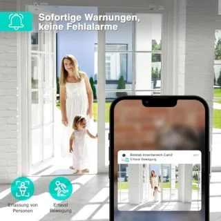 2K bewakingscamera voor binnen - babyfoon met 360° wifi-bewaking, bewegingsdetectie en geluidsherkenning