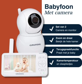 Grundig Video Babyfoon met Camera - Baby Monitor met 5-inch Kleurenscherm - Babyphone met Nachtzicht, Temperatuurweergave en Terugspreekfunctie - Wit