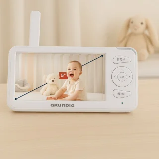 Grundig Video Babyfoon met Camera - Baby Monitor met 5-inch Kleurenscherm - Babyphone met Nachtzicht, Temperatuurweergave en Terugspreekfunctie - Wit