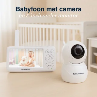Grundig Video Babyfoon met Camera - Baby Monitor met 5-inch Kleurenscherm - Babyphone met Nachtzicht, Temperatuurweergave en Terugspreekfunctie - Wit